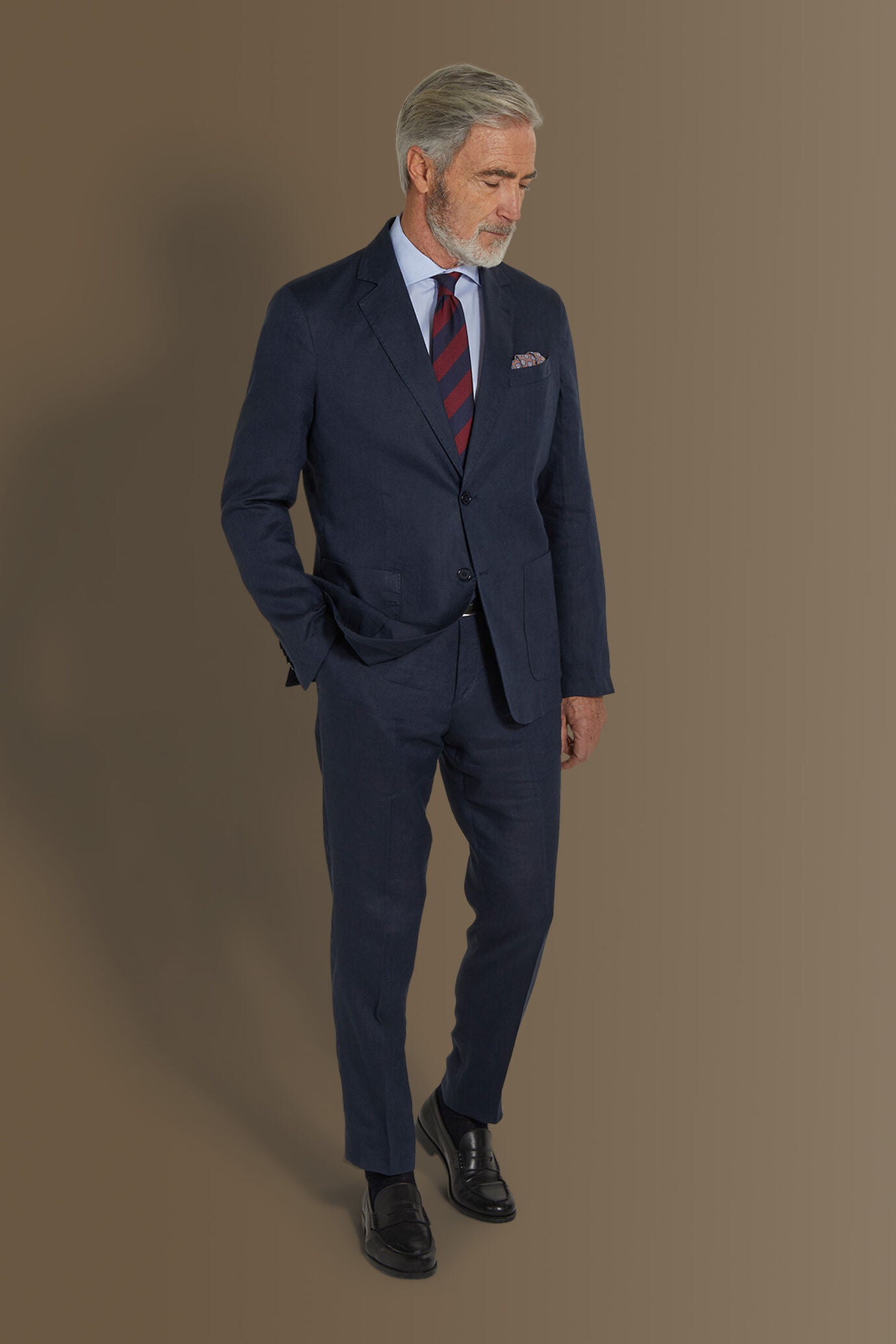 Single breasted suit flat trousers 100% linen made in Italy