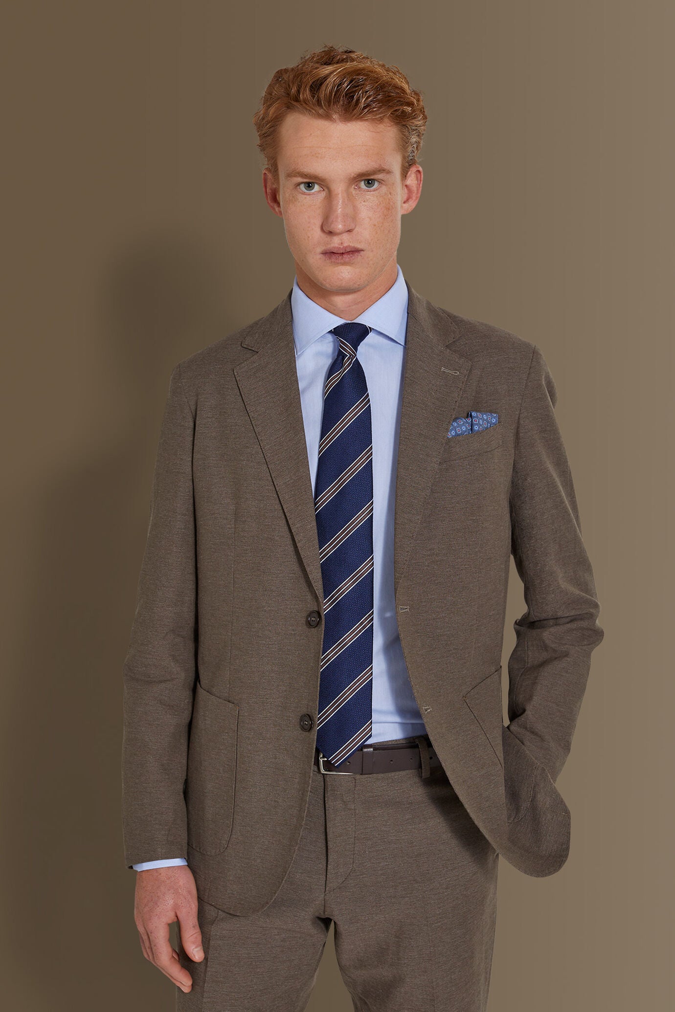 Single breasted suit flat trousers 100% linen made in italy