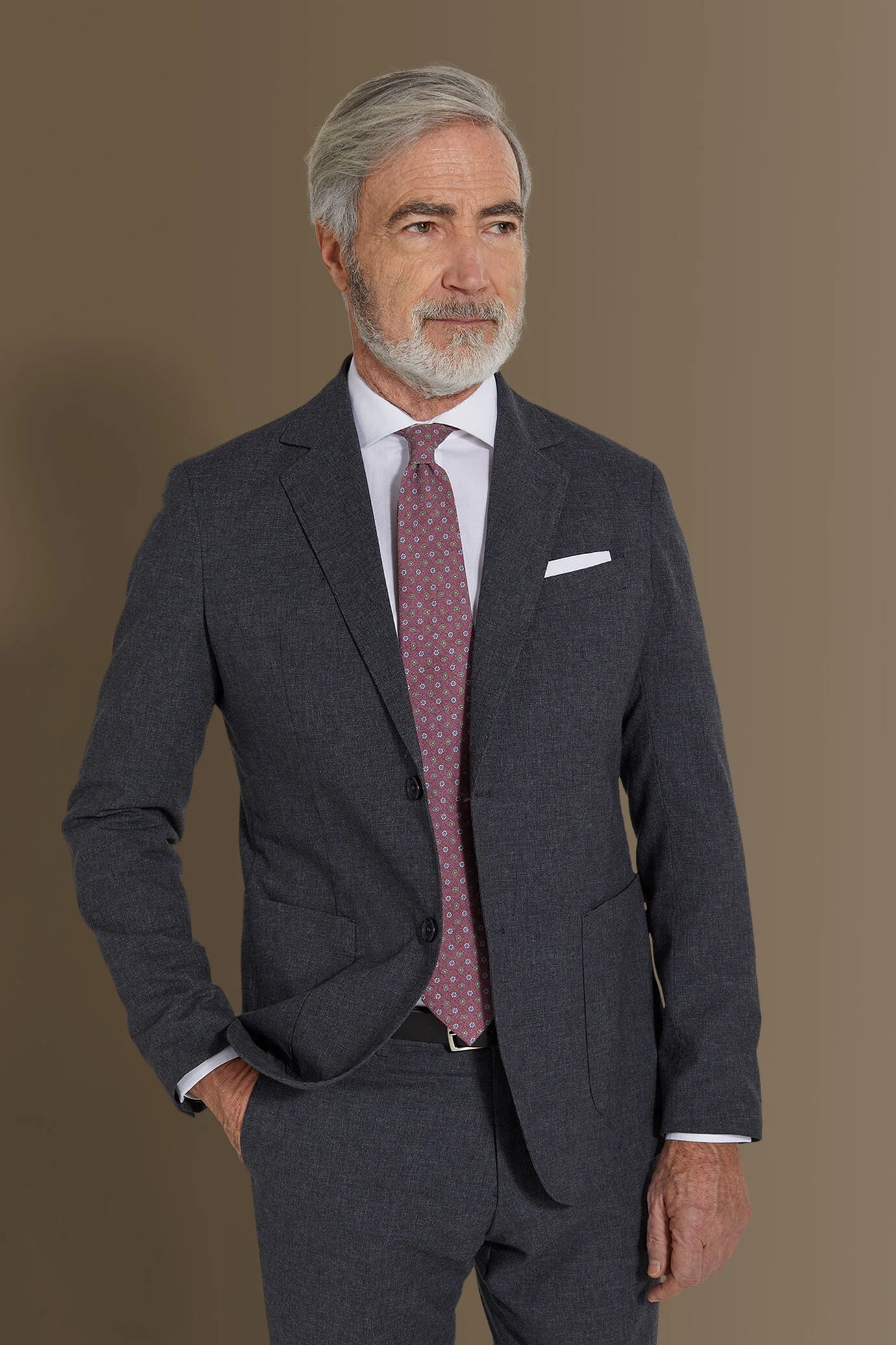 Single breasted suit flat trousers 100% linen made in italy