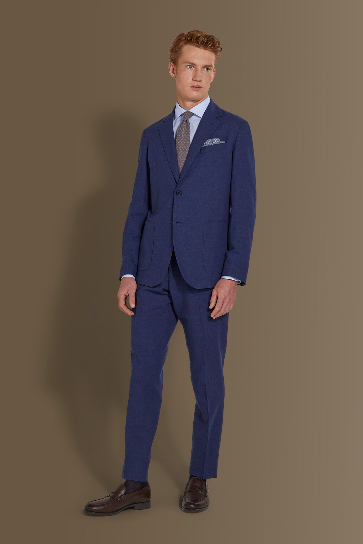 Single breasted suit flat trousers 100% linen made in italy