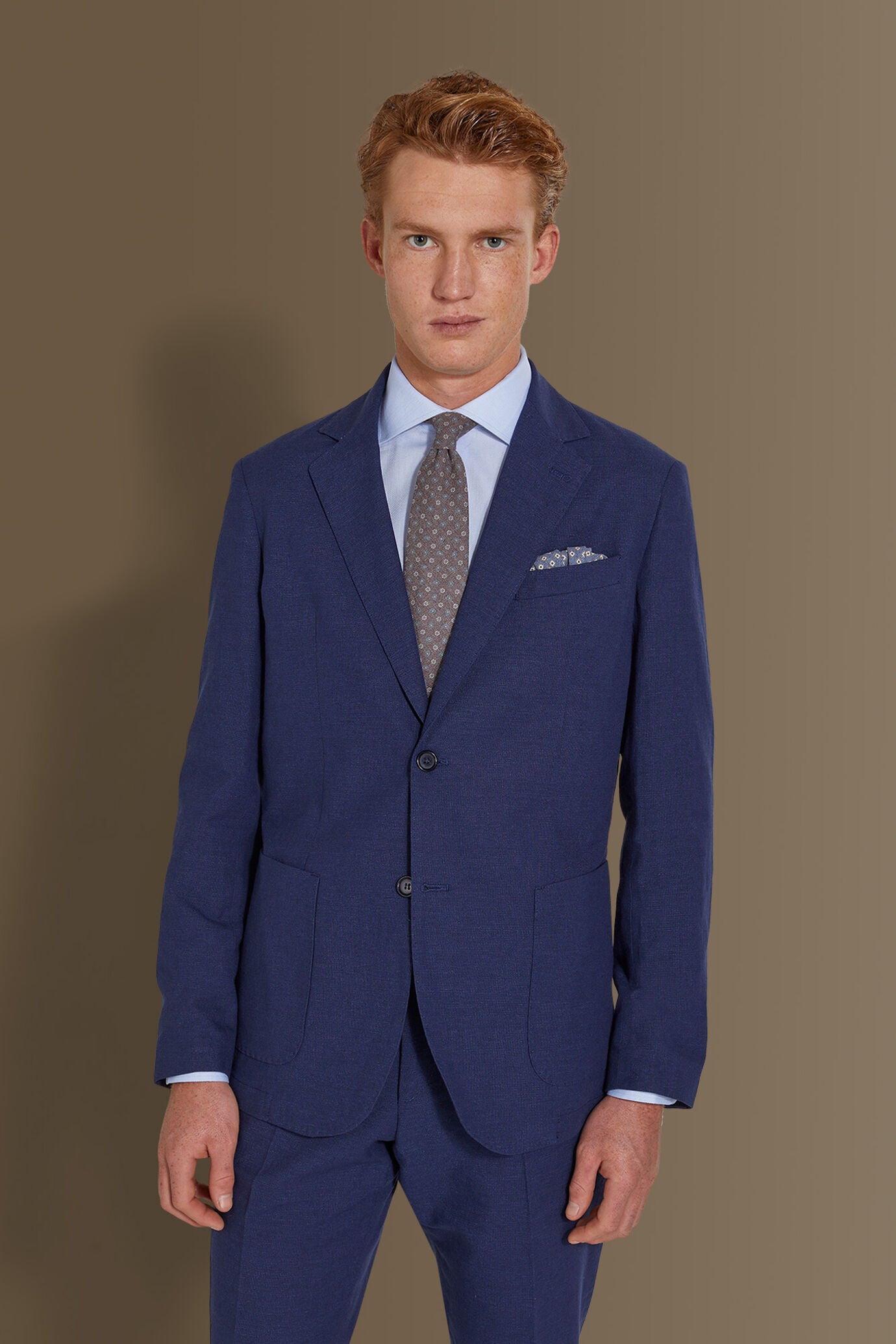 Single breasted suit flat trousers 100% linen made in italy