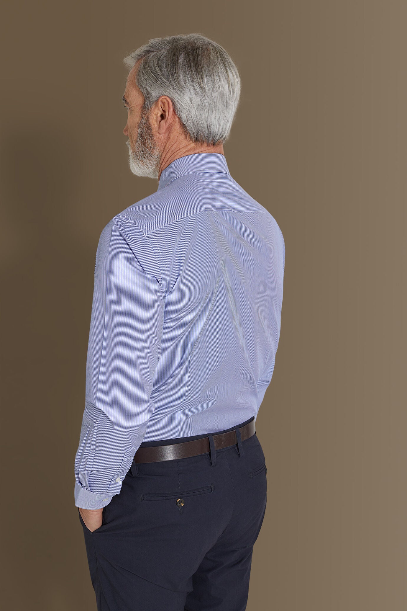 Classic shirt french collar narrow stripes fabric