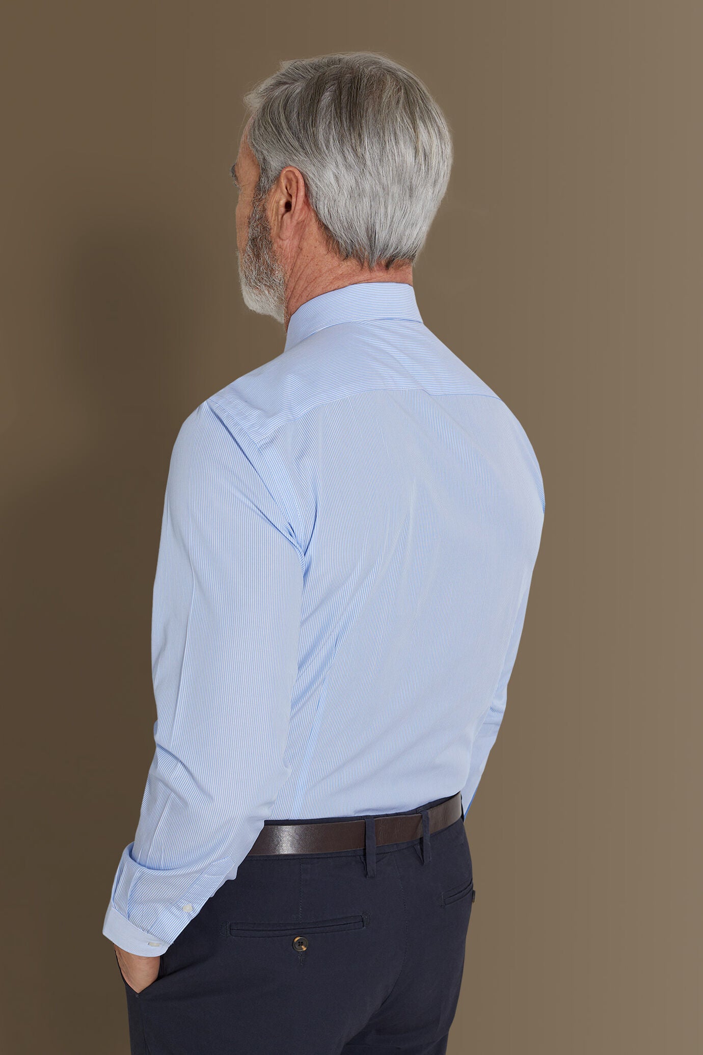Classic shirt french collar narrow stripes fabric