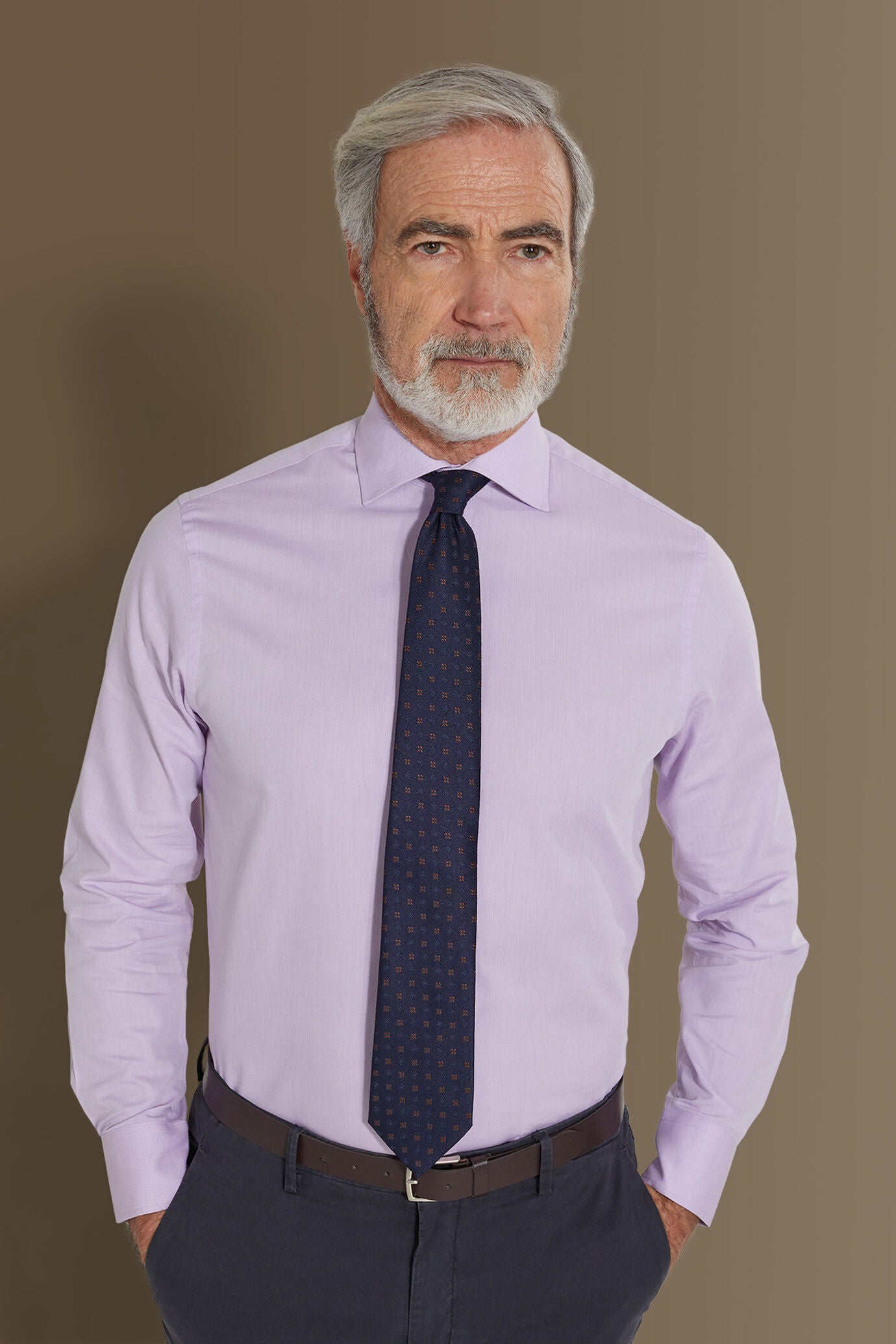 Classic shirt french collar herringbone fabric