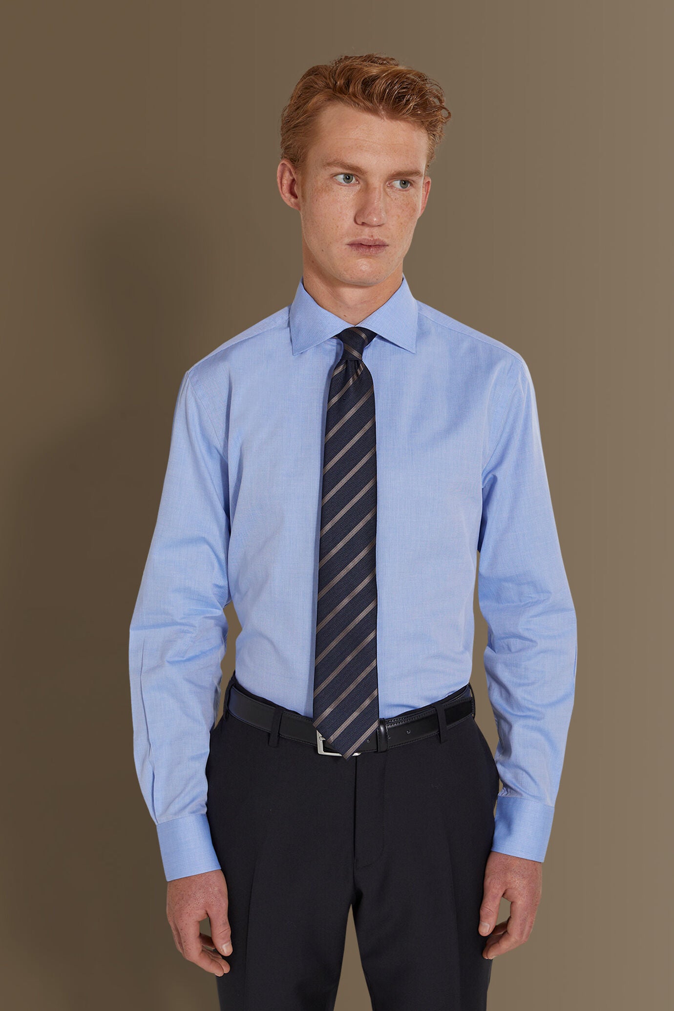 Classic shirt french collar herringbone fabric