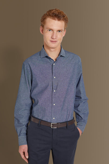 Casual shirt french collar chambray fabric