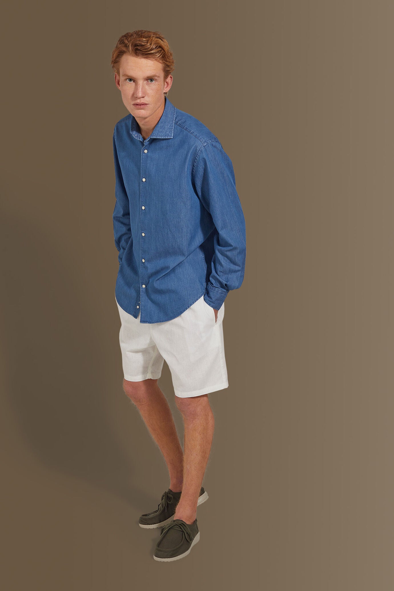 Casual shirt french collar jeans fabric