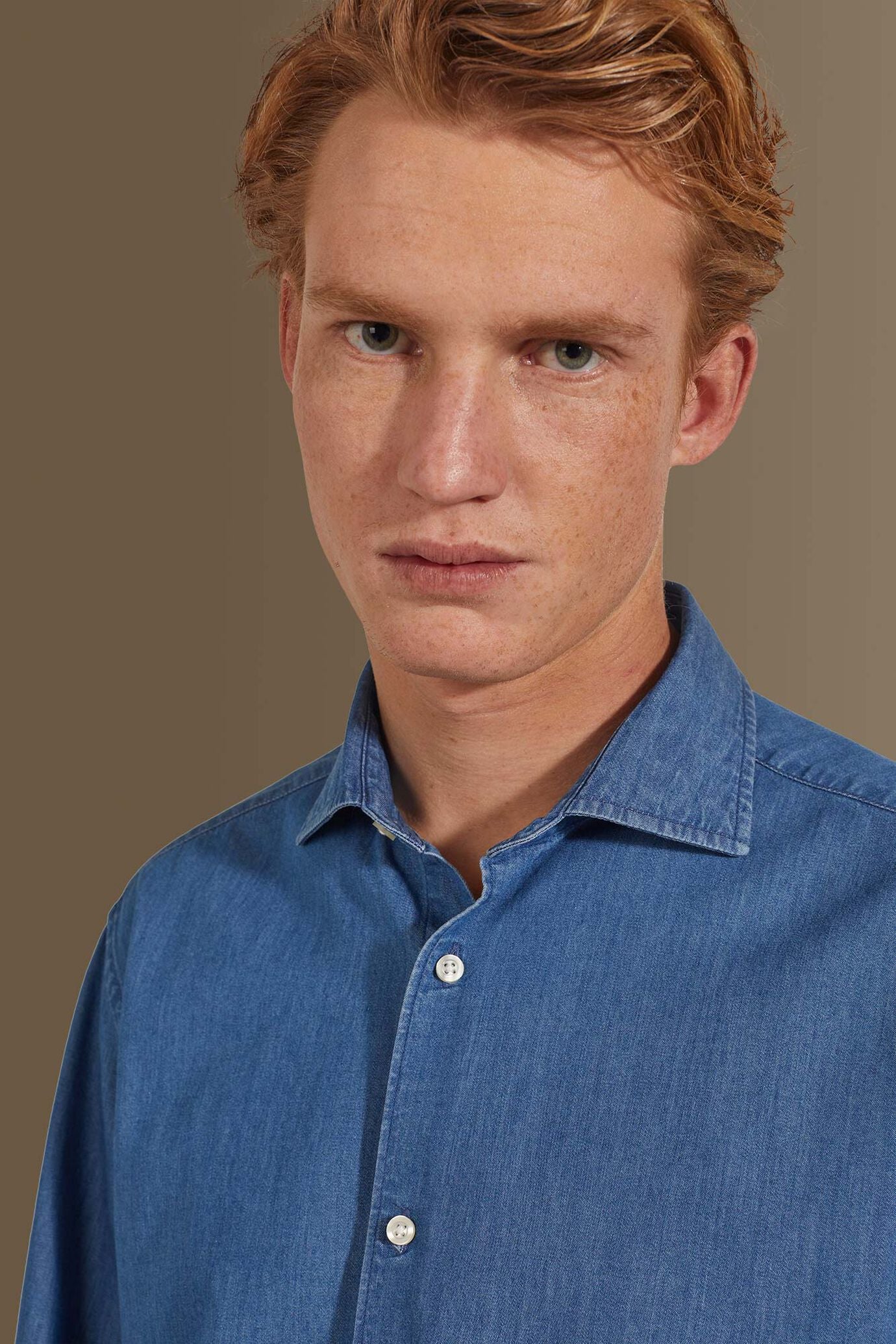 Casual shirt french collar jeans fabric