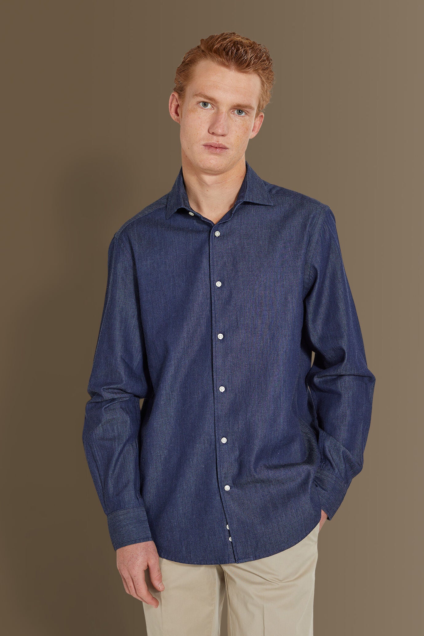 Casual shirt french collar jeans fabric