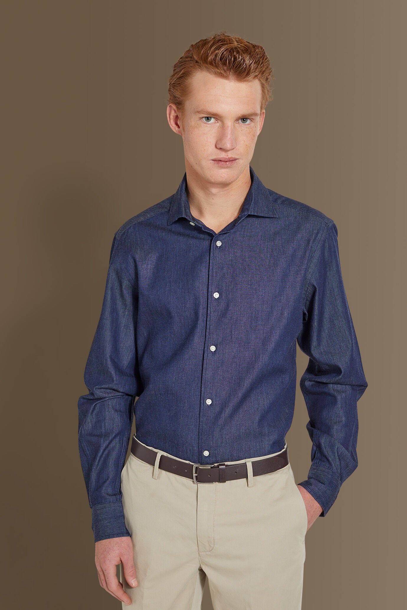 Casual shirt french collar jeans fabric