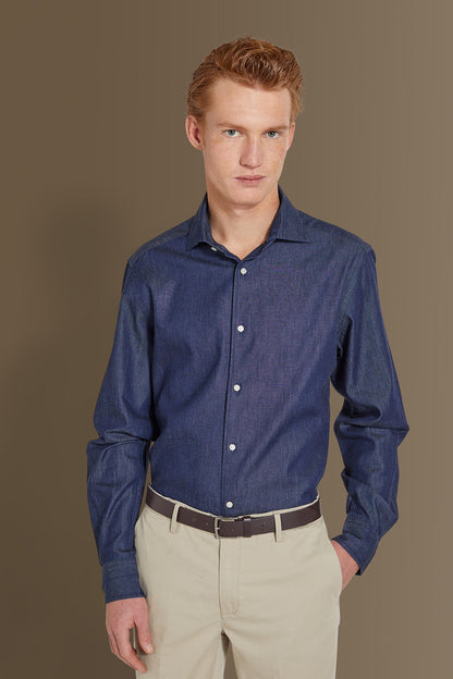 Casual shirt french collar jeans fabric