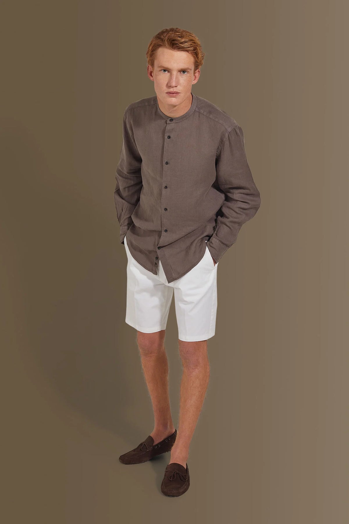 Casual shirt corean collar 100% linen solid colour