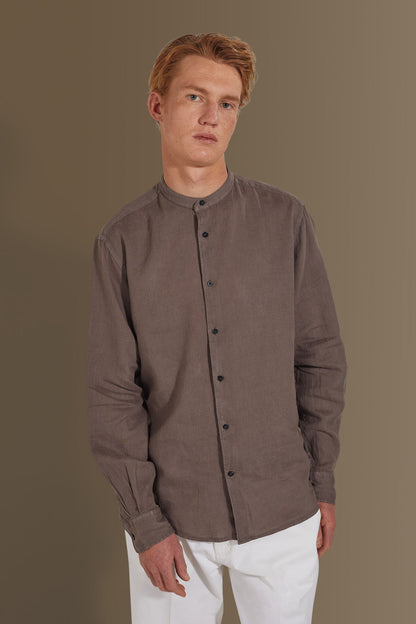 Casual shirt corean collar 100% linen solid colour
