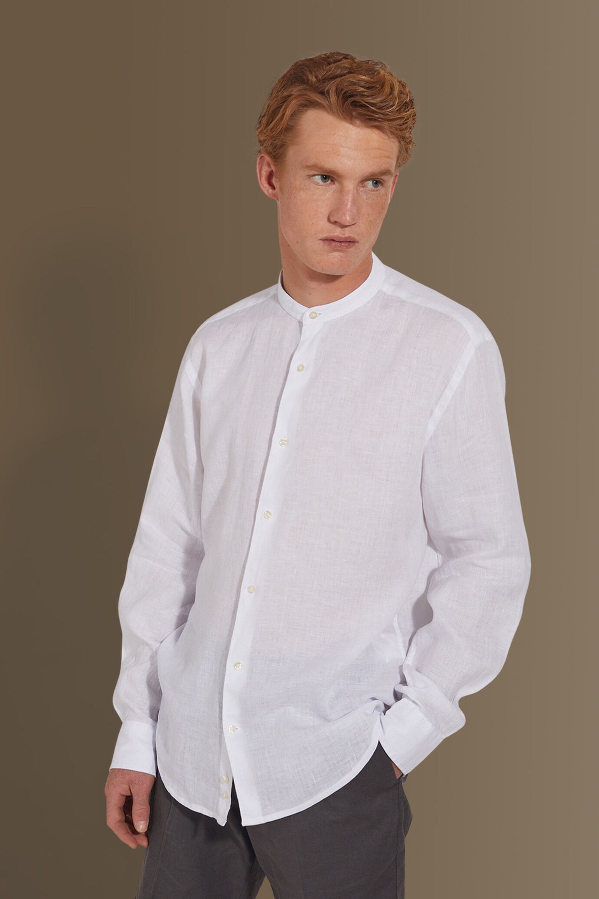 Casual shirt corean collar 100% linen solid colour