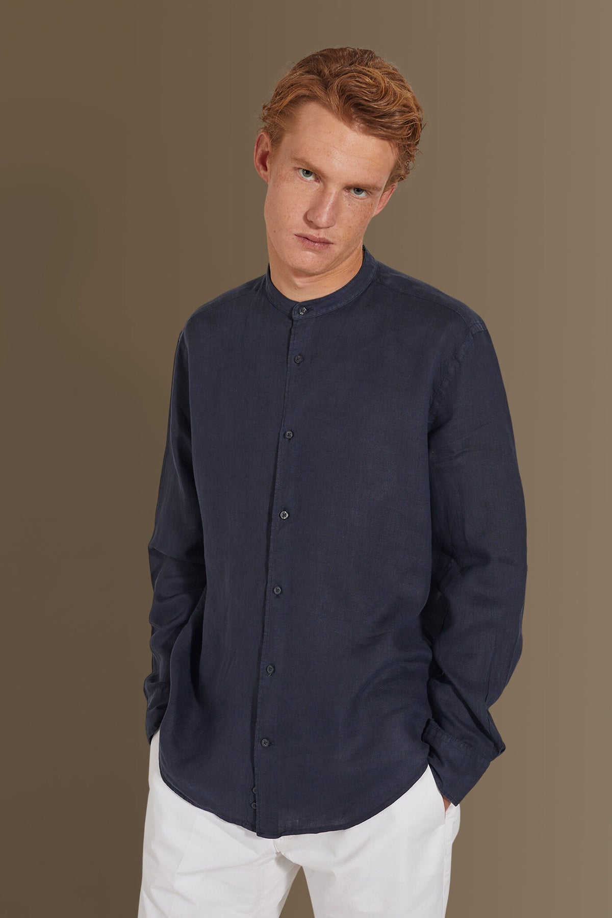 Casual shirt corean collar 100% linen solid colour