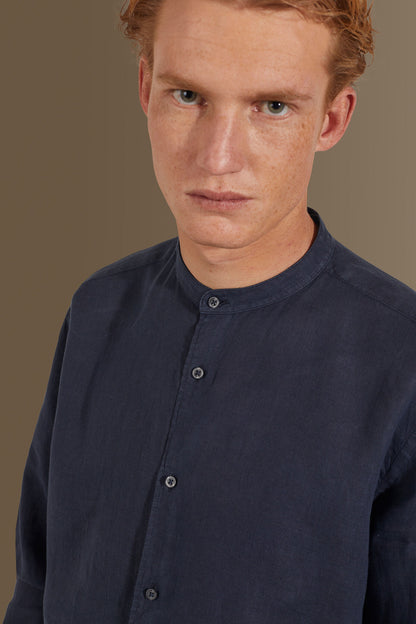 Casual shirt corean collar 100% linen solid colour