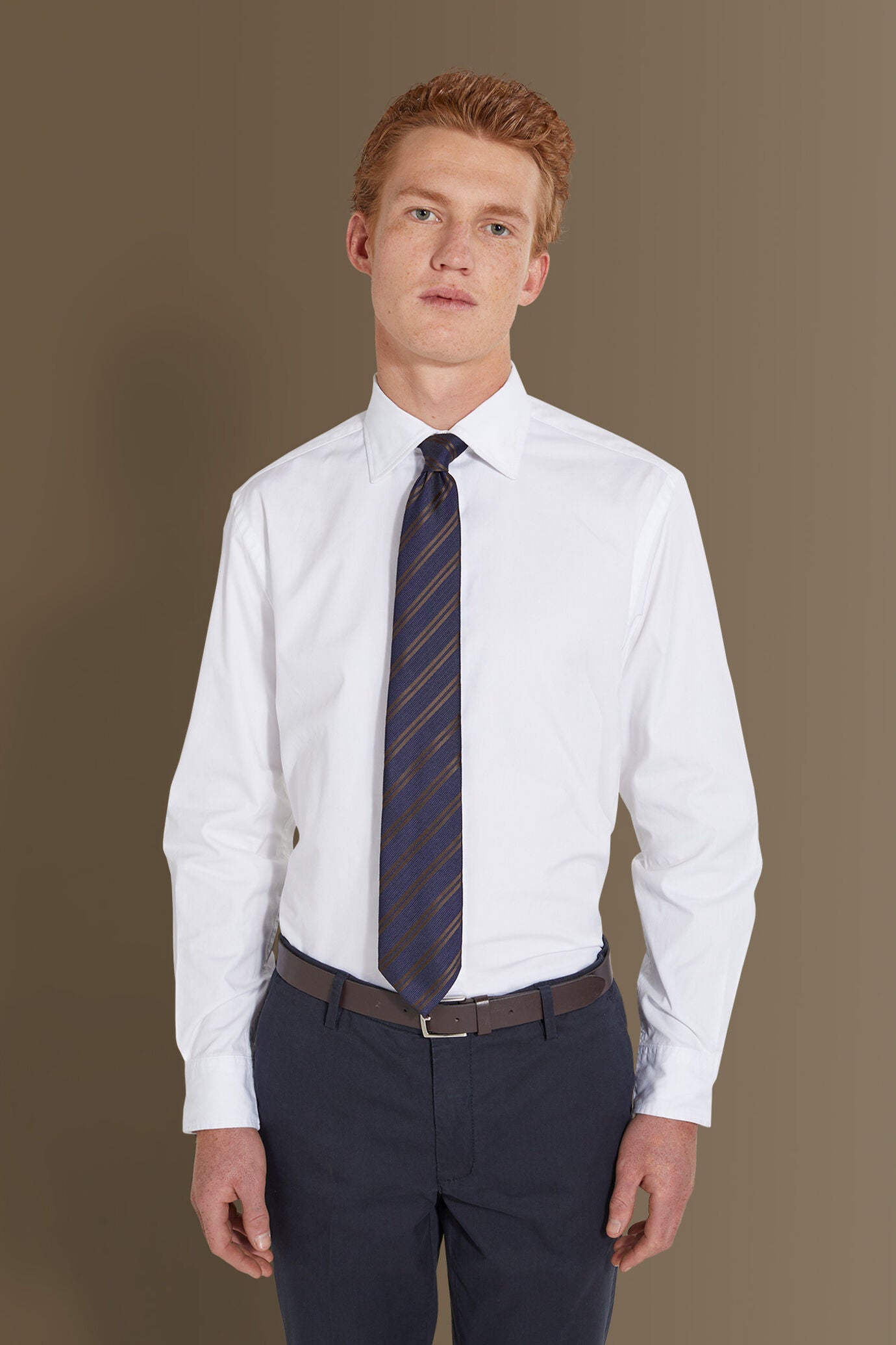 Classic washed shirt french collar pin point fabric