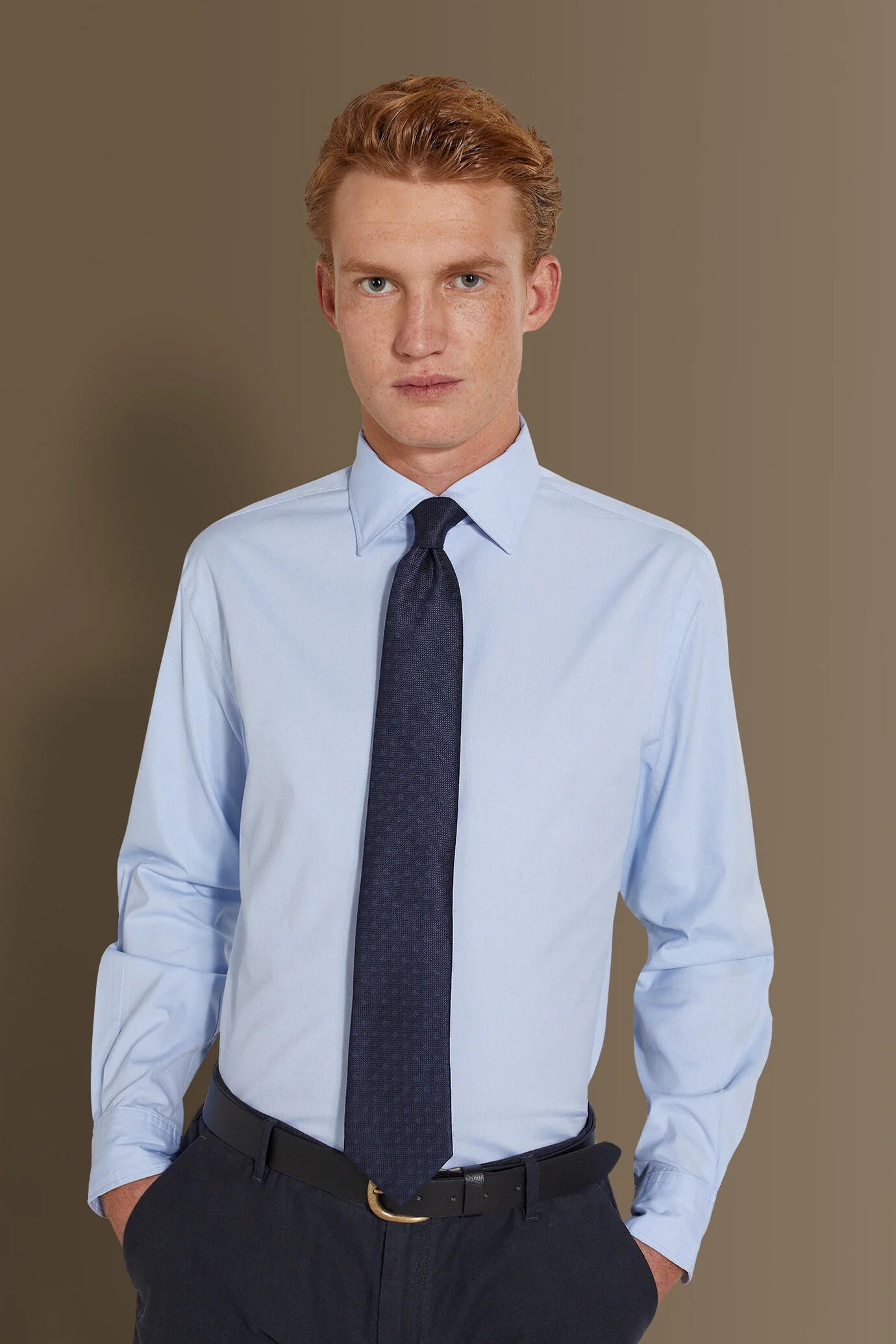 Classic washed shirt french collar pin point fabric