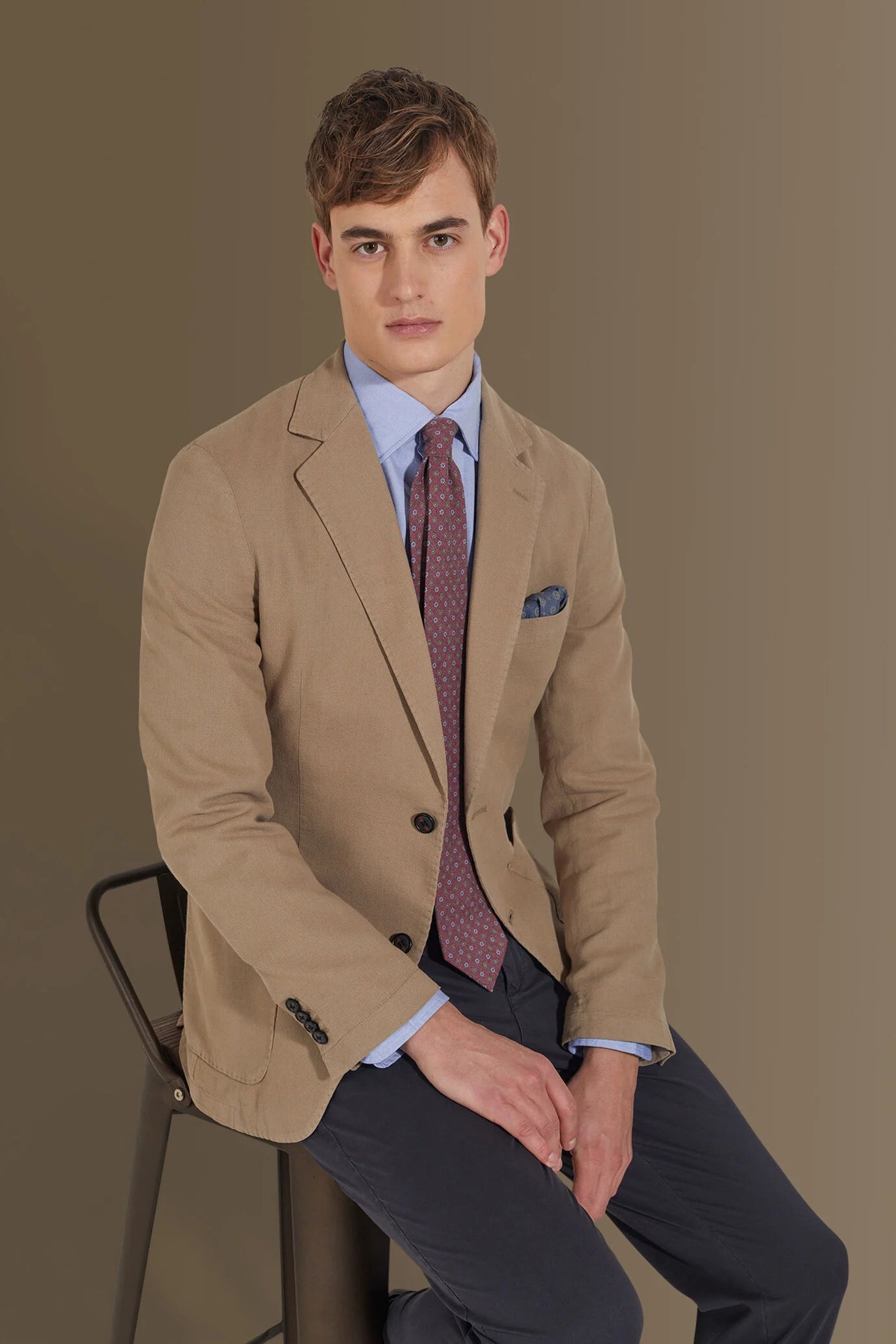 Single breasted jacket patch pocket cotton linen garmet dyed