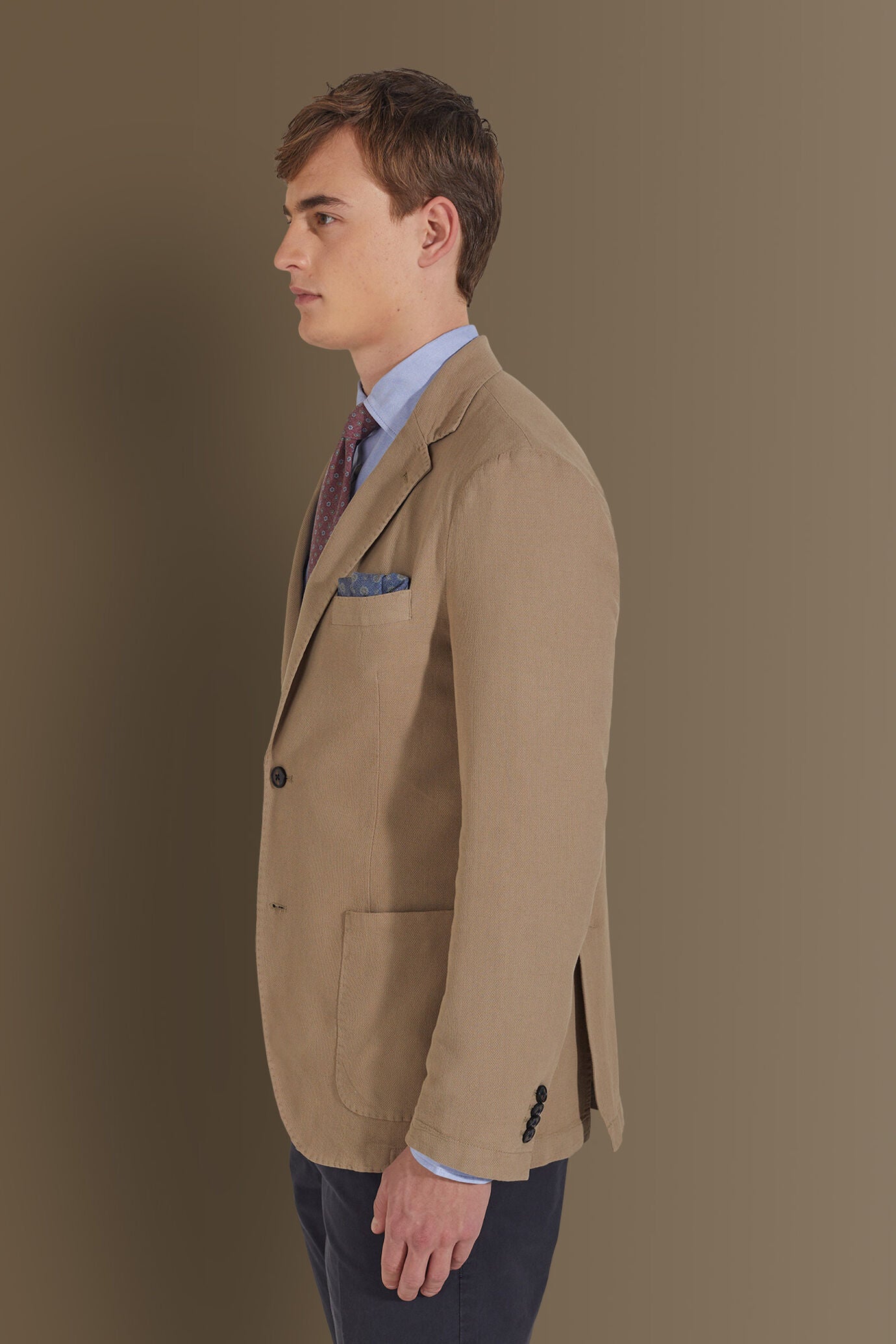 Single breasted jacket patch pocket cotton linen garmet dyed