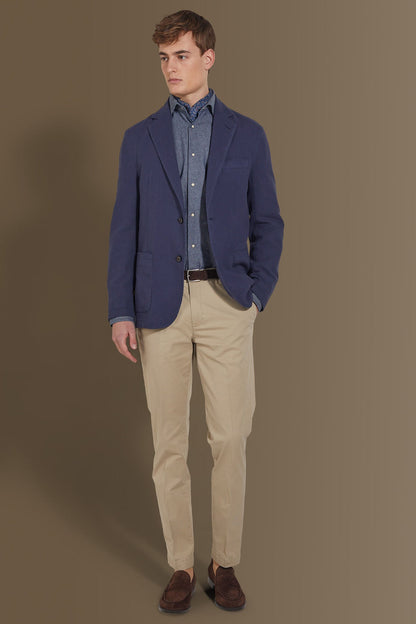 Single breasted jacket patch pocket cotton linen garmet dyed