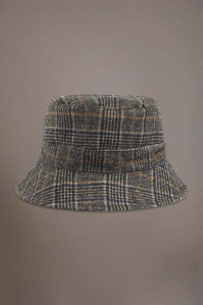 Double face check design wool blend fisherman hat