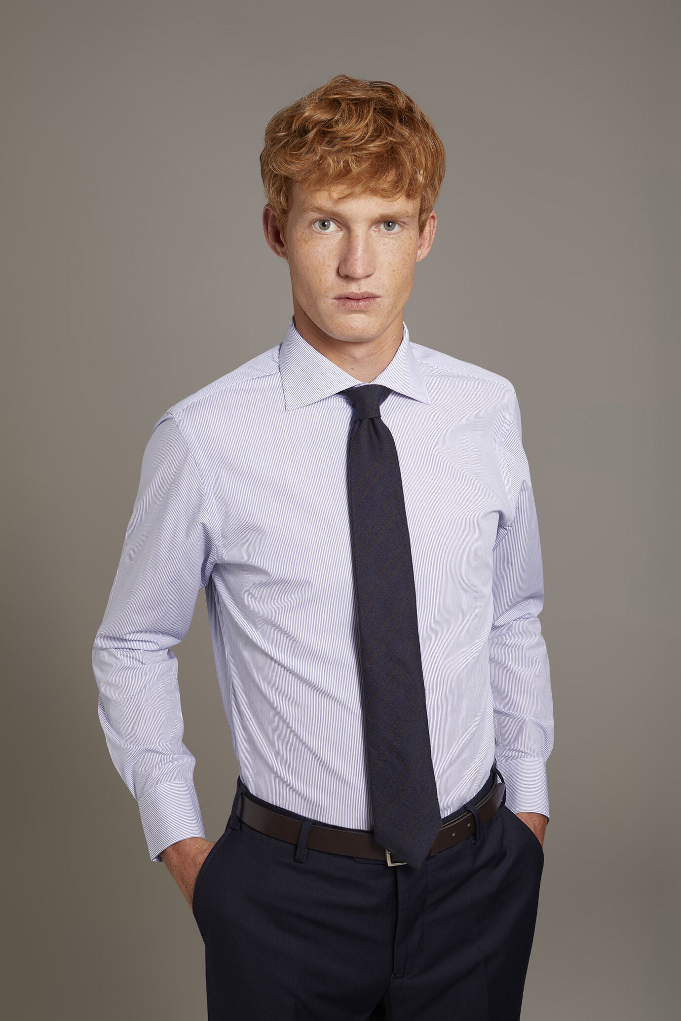 Classic shirt with french collar classic fit yarn-dyed striped fabric