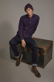 Casual shirt with french collar comfort fit checked flannel fabric