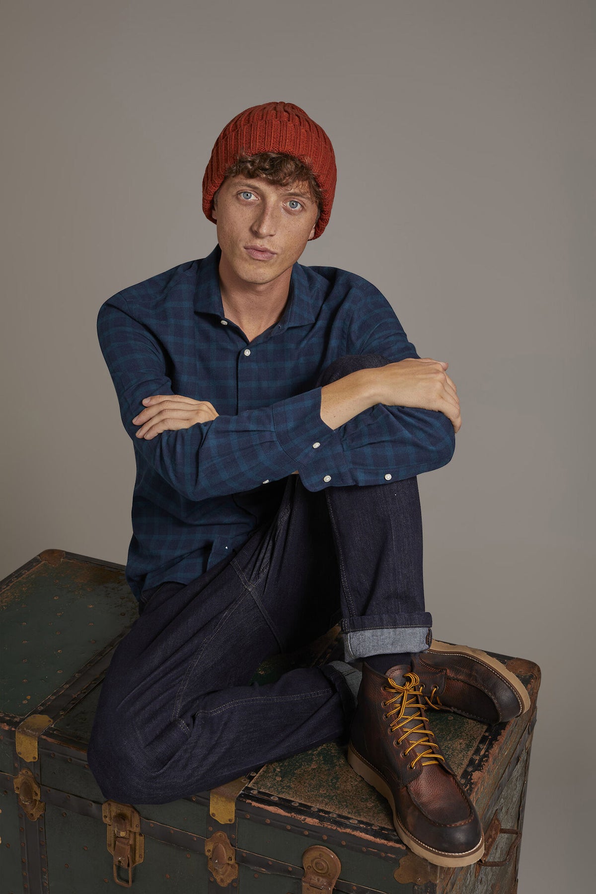 Casual shirt with french collar comfort fit checked flannel fabric