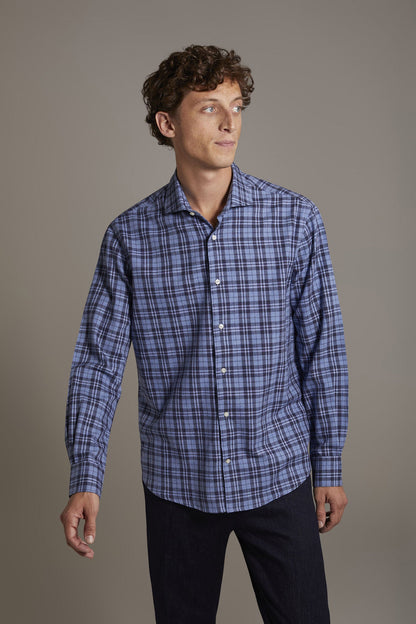 Casual shirt with french collar comfort fit flannel tartan fabric