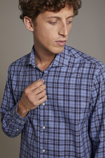 Casual shirt with french collar comfort fit flannel tartan fabric