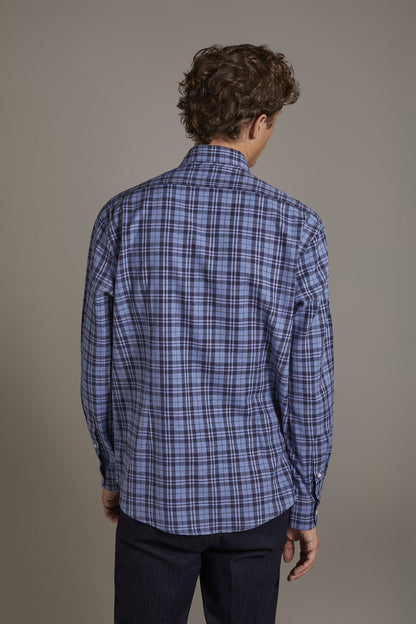 Casual shirt with french collar comfort fit flannel tartan fabric