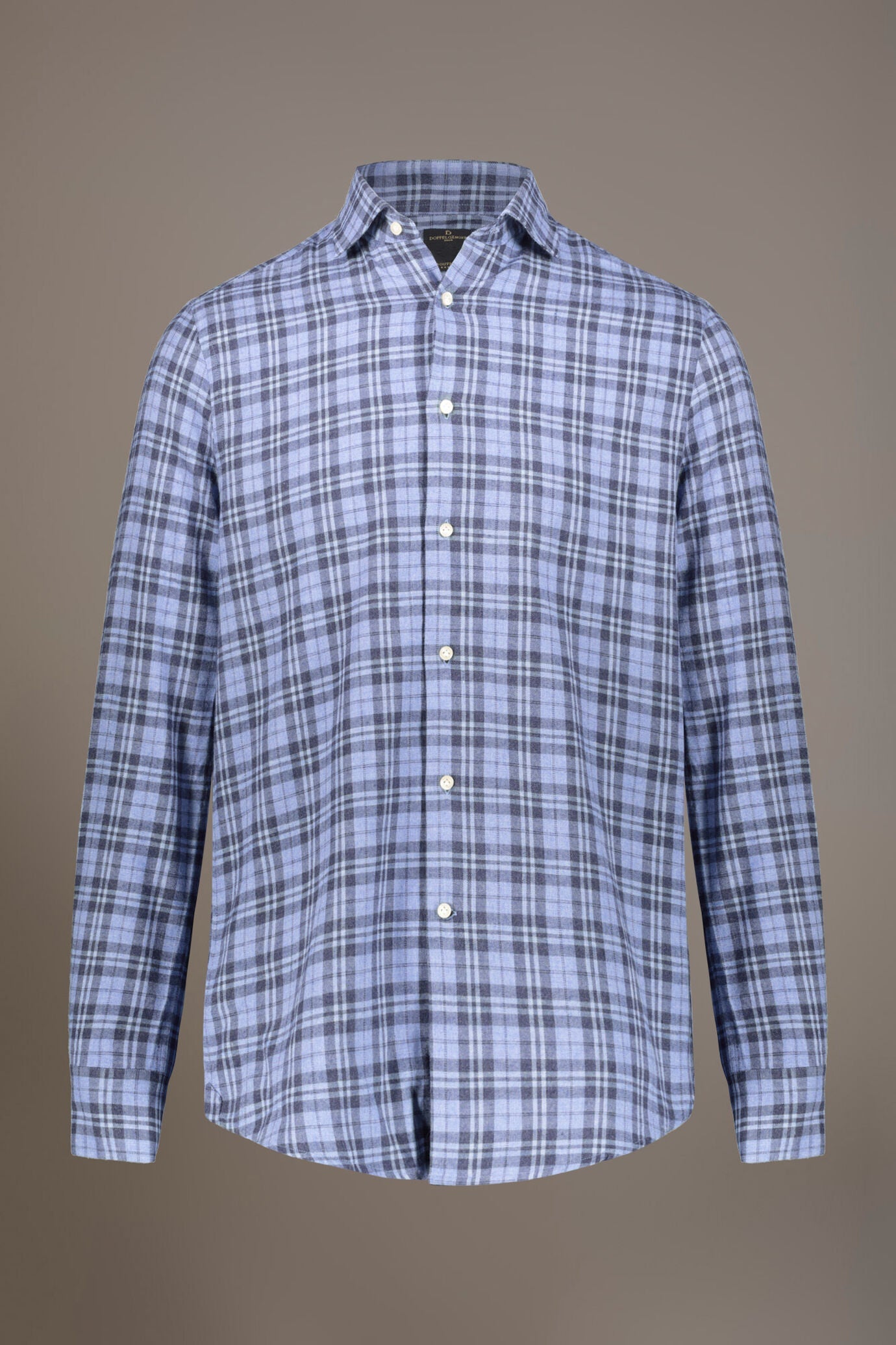 Casual shirt with french collar comfort fit flannel tartan fabric