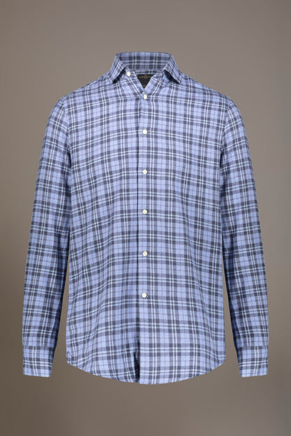Casual shirt with french collar comfort fit flannel tartan fabric