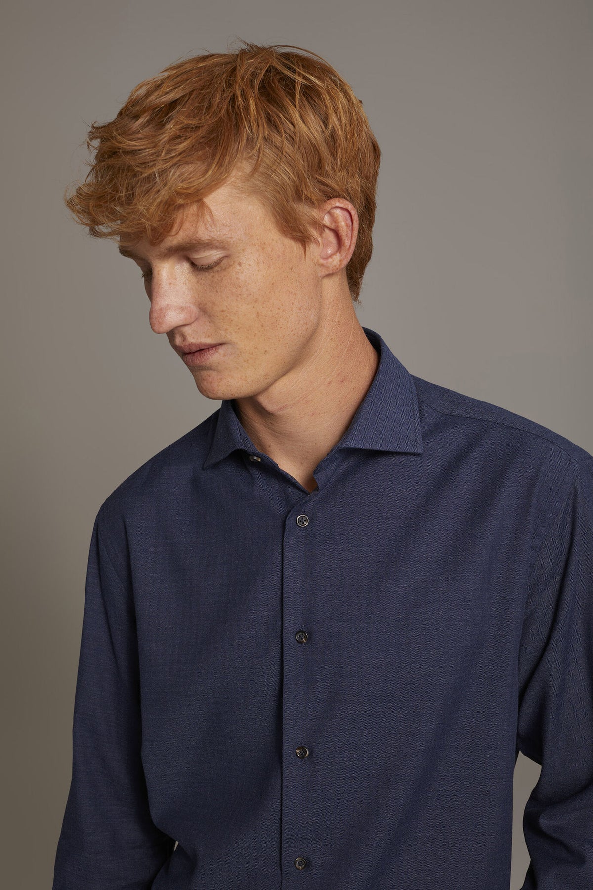 Casual shirt with french collar comfort fit melange yarn-dyed herringbone