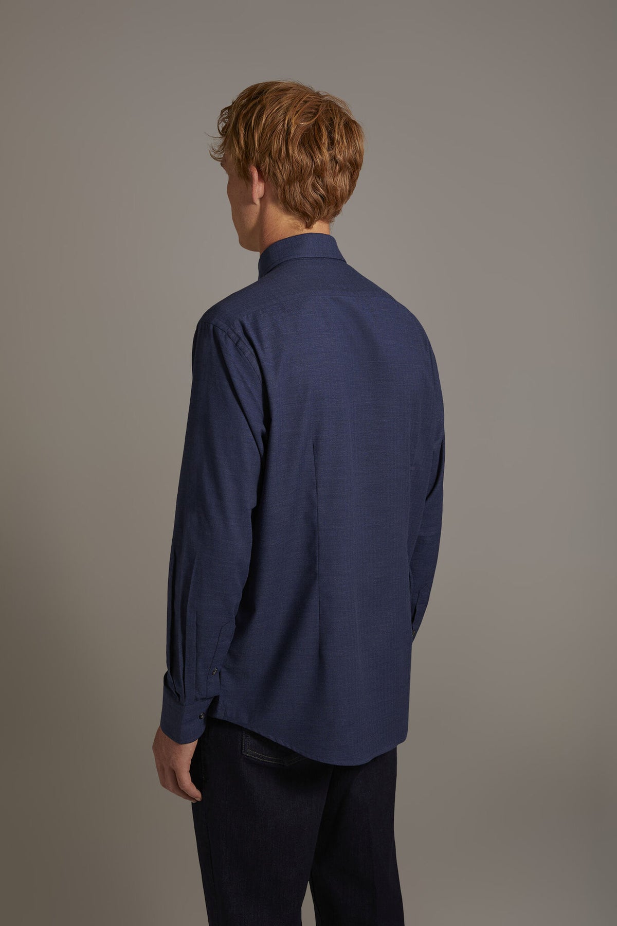 Casual shirt with french collar comfort fit melange yarn-dyed herringbone