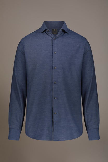 Casual shirt with french collar comfort fit melange yarn-dyed herringbone