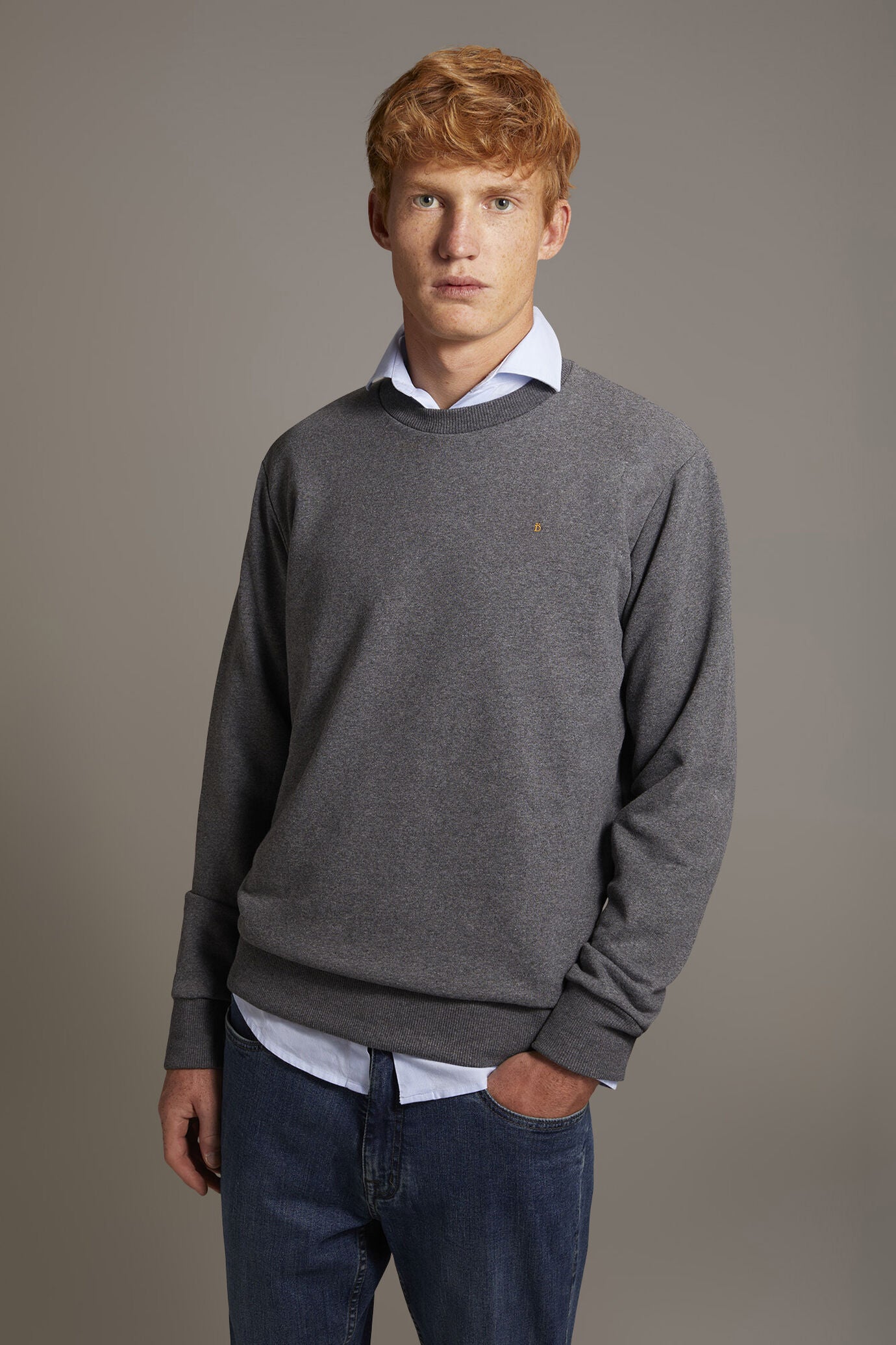Round neck 100% cotton sweatshirt made in Italy