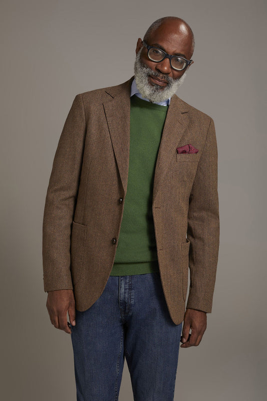 Single-breasted jacket with patch pockets in wool blend