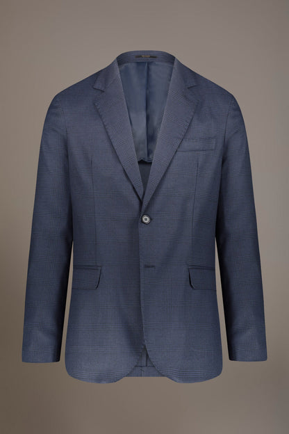 Single-breasted jacket with flap pockets in prince of wales fabric made in Italy