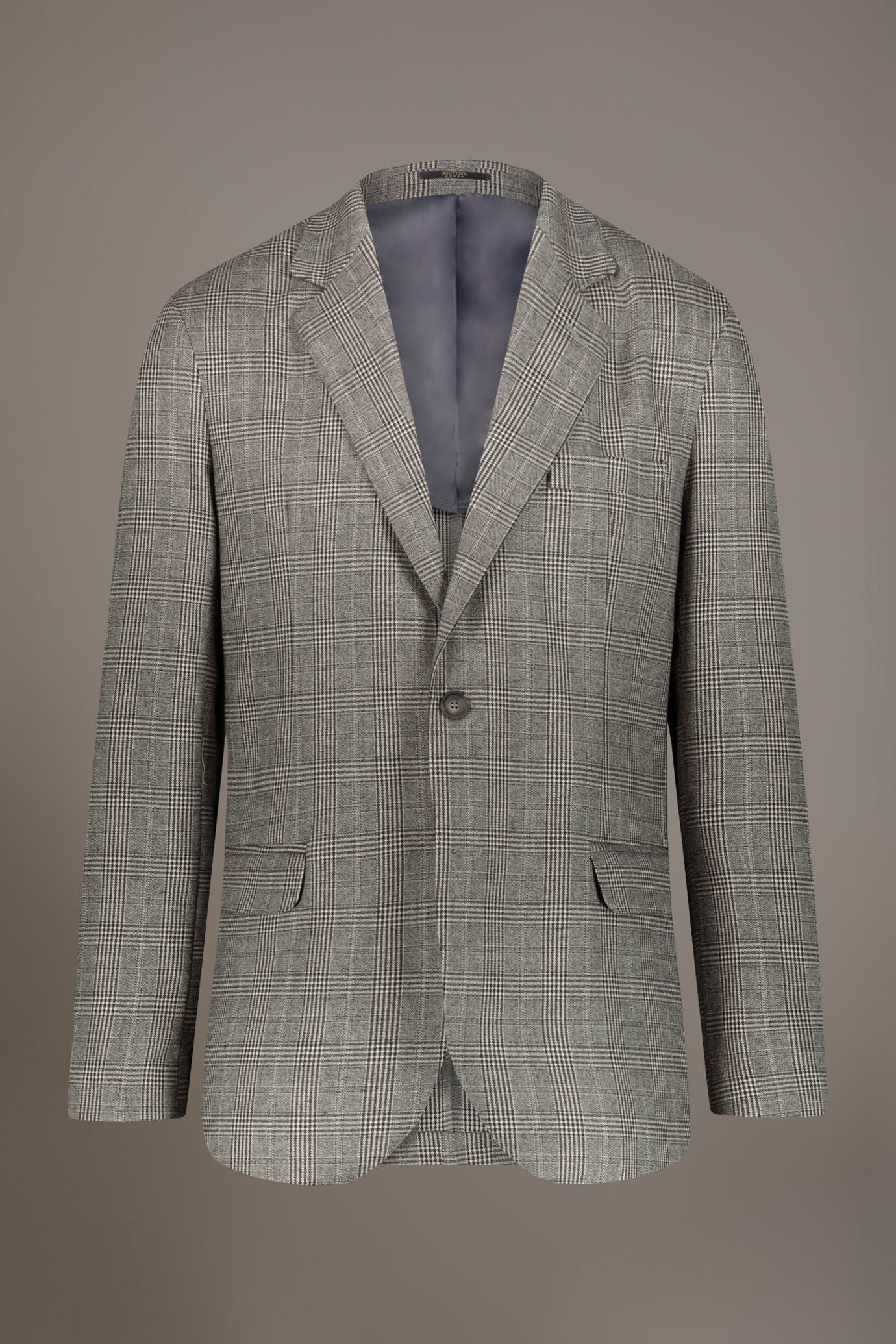 Single-breasted jacket with flap pockets in prince of wales fabric made in Italy