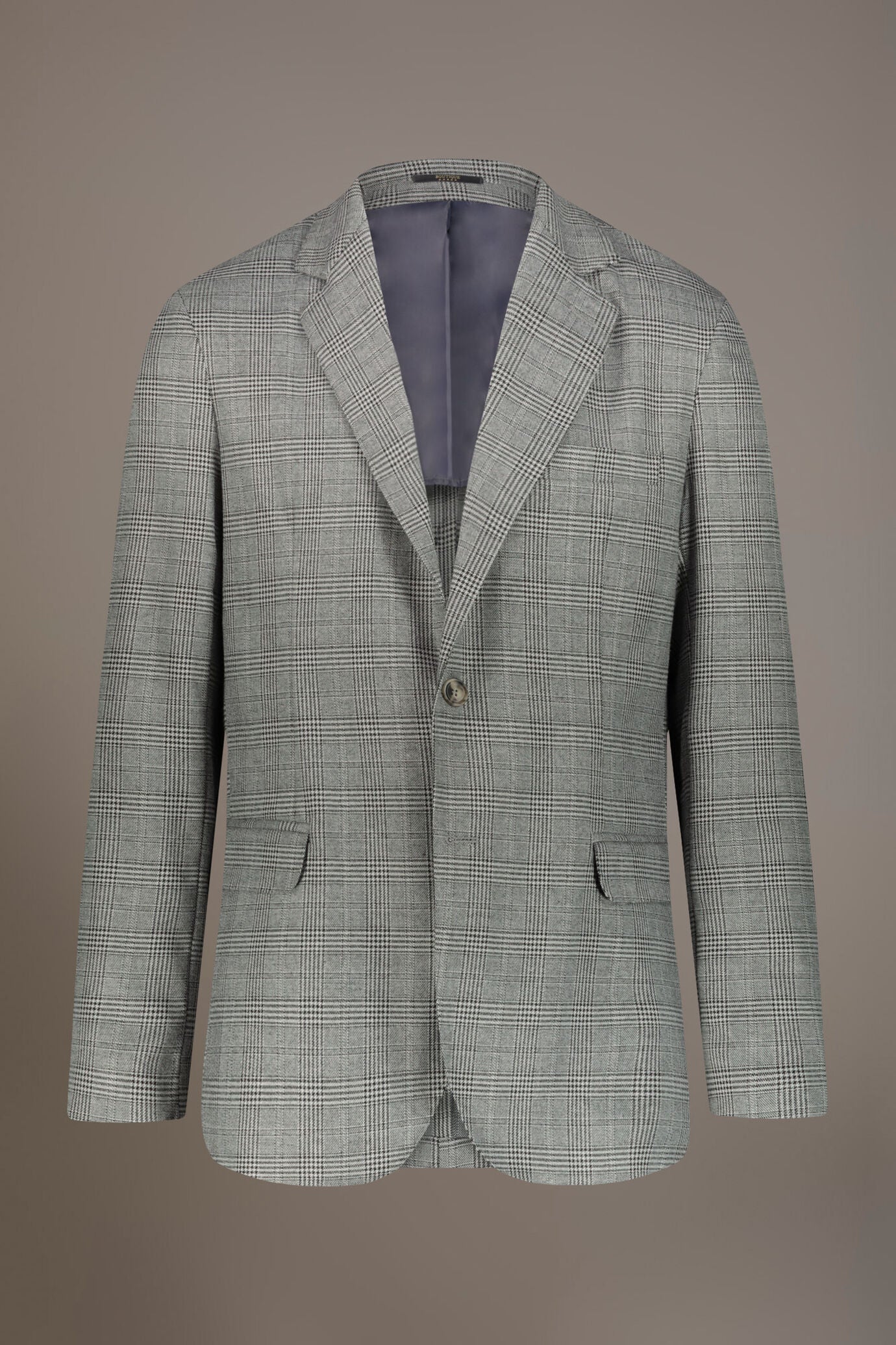 Single-breasted jacket with flap pockets in prince of wales fabric made in Italy