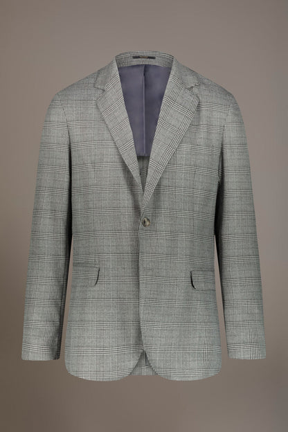 Single-breasted jacket with flap pockets in prince of wales fabric made in Italy