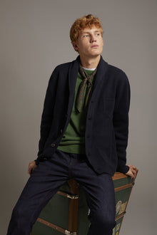 English rib knit wool blend cardigan