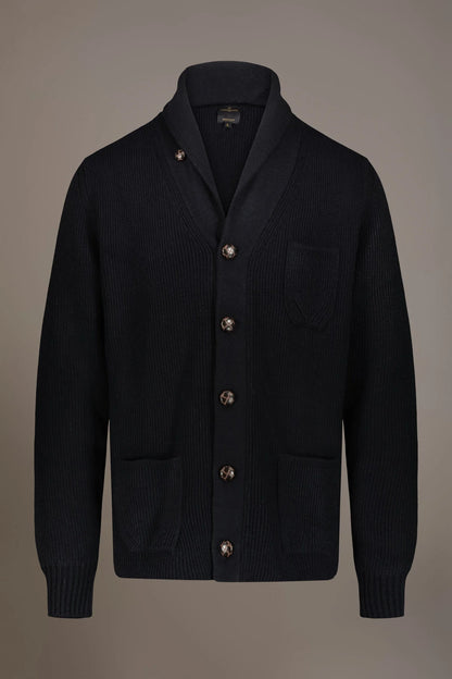 English rib knit wool blend cardigan