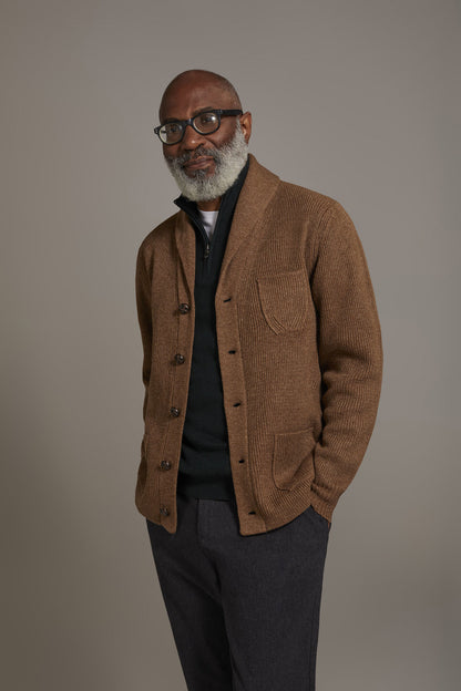 English rib knit wool blend cardigan