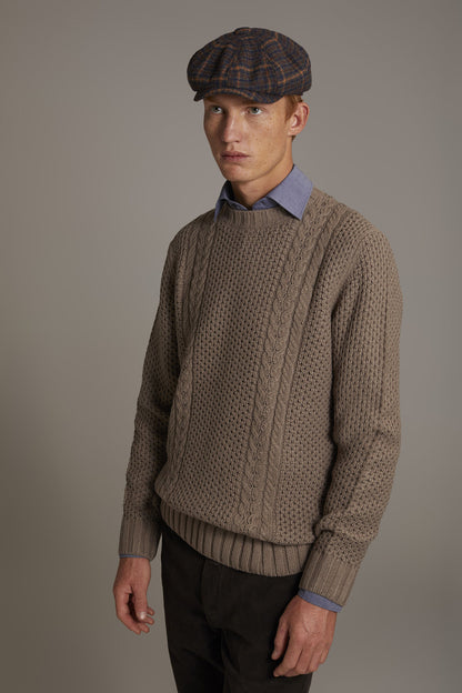 Wool blend round neck sweater with honeycomb heavy knitting