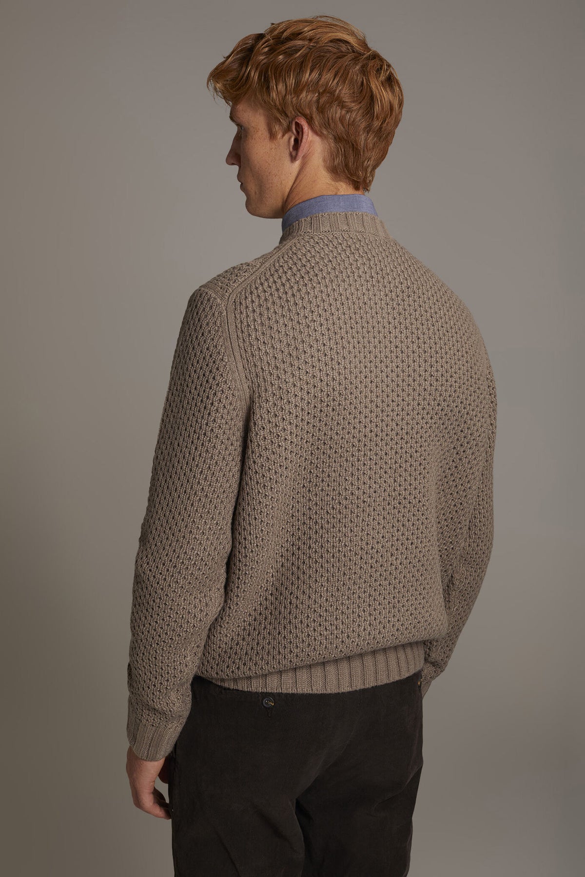 Wool blend round neck sweater with honeycomb heavy knitting