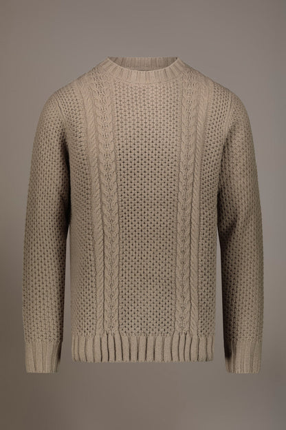 Wool blend round neck sweater with honeycomb heavy knitting