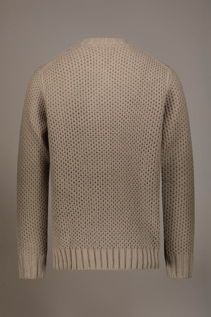 Wool blend round neck sweater with honeycomb heavy knitting